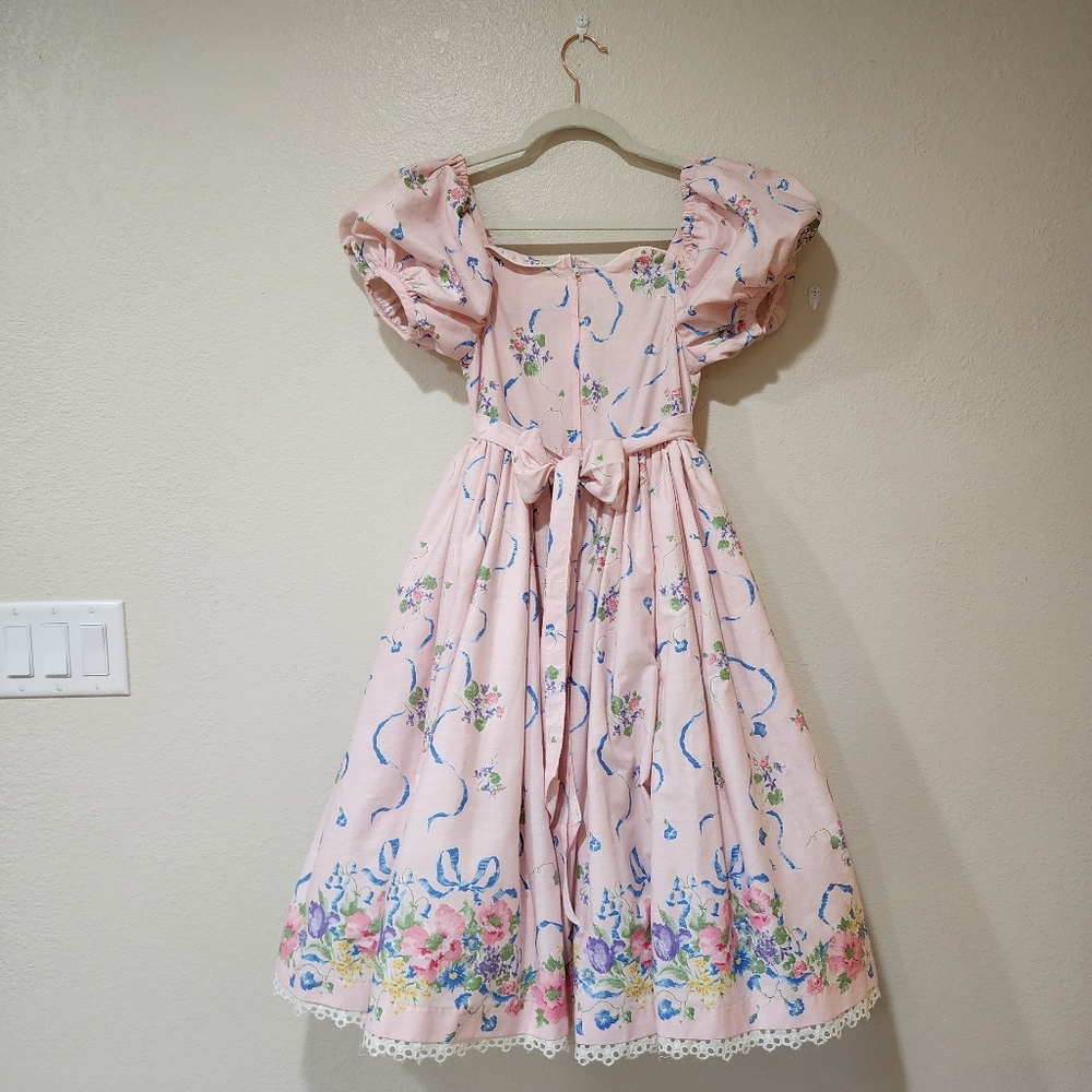 Vintage Daisy Kingdom Floral Dress Puff Sleeve Petticoat Lace Cottagecore size 8 - Picture 12 of 14